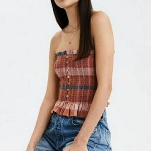 American Eagle Ruched Button-down Cropped Tube Top